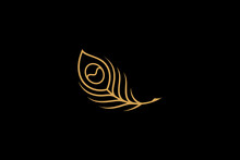 Peacock Feather Gold Logo With Line Art Design Style