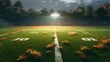 American football field with green grass and goal post. 3d rendering