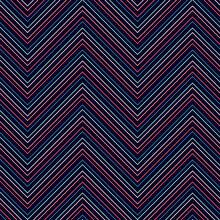 Vector Zigzag Lines Vector Seamless Pattern. Colorful Chevron Stripes Background. Funky Texture With Thin Neon Line On Black Backdrop, Striped Zig Zag. Simple Abstract Geometric Background. Geo Design