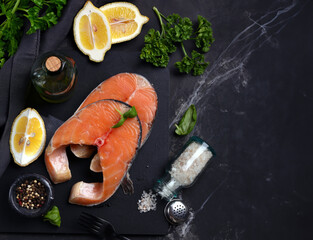 Wall Mural - fresh raw fish with spices and herbs