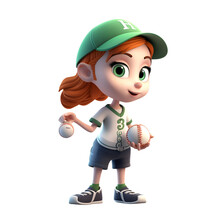 3D Render Of A Little Girl Baseball Player With Cap And Ball