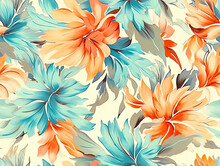 Flower Pattern With Orange And Blue Flowers On Background. Flora Summer Wallpaper. For Banner, Postcard, Book Illustration. Created With Generative AI Tools