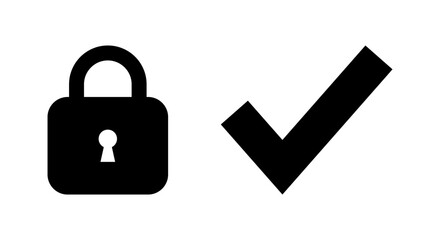 Poster - Lock and check mark icon vector. Padlock and checkmark sign symbol