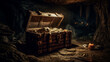 © EwaStudio - Treausre chest in underground cave. AI Geneated