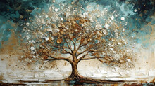 Gold And Blue Abstract Winter Tree Wall Art