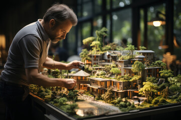 Poster - Sustainable Architecture. Designers creating green building plans symbolize the eco-conscious approach at Estab1ish. Generative Ai.