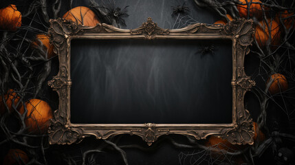 Canvas Print - Halloween frame background with copy space for any text. Pumpkins, skulls, bats and scary elements. Halloween, witchcraft and magic concept.