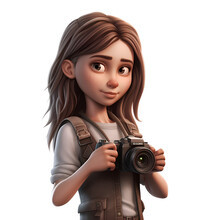 3d Rendering Of A Girl Photographer With A Camera Isolated On White Background
