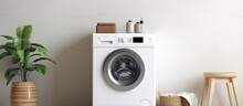 Interior Of Laundry Room With Contemporary Washing Machine Design Space Included