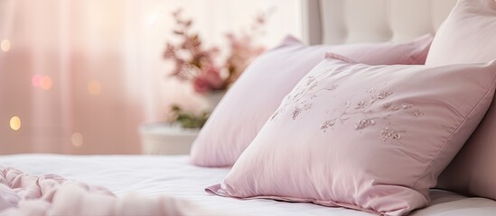 Aufkleber - Close up of decorative bed pillows in the bedroom