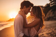 © Denis - Sunset Embrace of Couple on Serene Beach
