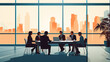 Business Meeting: A formal business meeting with participants seated around a boardroom table