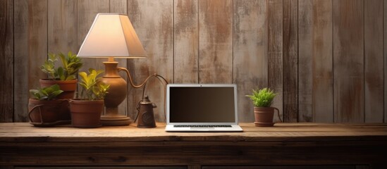 Poster - An antique computer on a wooden table in the living area
