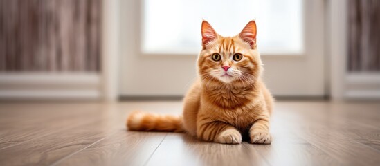 Poster - The cat colored red is seated on the ground