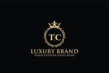 Letter Initial TC Elegant Luxury Monogram Logo Or Badge Template With Scrolls And Royal Crown, Perfect For Luxurious Branding Projects	