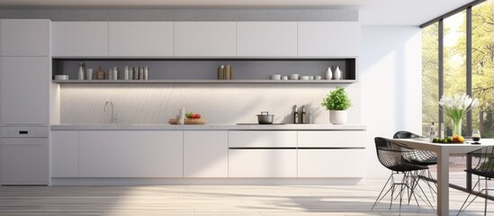 Aufkleber - White modern kitchen design illustrated in
