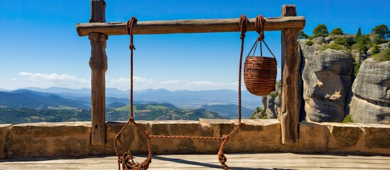 Wall Mural - Ancient pulley system at Meteora monastery in Greece