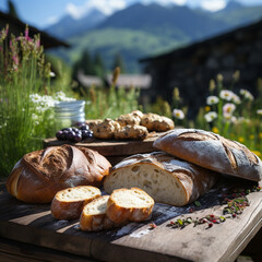 Farmhouse bread in a rustic setting, AI generated