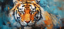 Animal Head, Portrait Art - Colorful Abstract Oil Acrylic Painting Of Colorful Tiger, Pallet Knife On Canvas (Generative Ai)