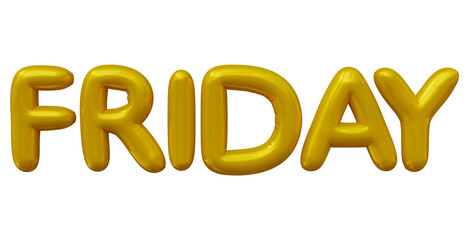 Poster - Golden Friday text isolated on transparent background in 3d rendering for calendar concept.