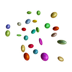 Poster - Falling sphere shapes in 3d rendering isolated on transparent background in colorful style. Sweet shapes design for decoration, candy and food concept.