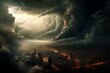 A powerful tempest looming over a cityscape. Generative AI
