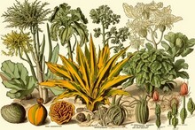Classic Illustration Of Plant Assortment From Larousse Encyclopedia. Generative AI