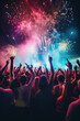 © Kitta Studio - Excited audience watching confetti fireworks and having fun on music festival at night