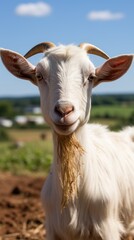 Wall Mural - A goat with horns standing in a field, AI