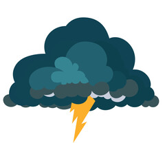 Cloud and thunder erupting from the cloud, flat style vector illustration, Thunderbolt in dark cloud, flat style stock vector clip art, symbol, graphic