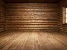 Empty Room In Log Cabin With Wooden Floor