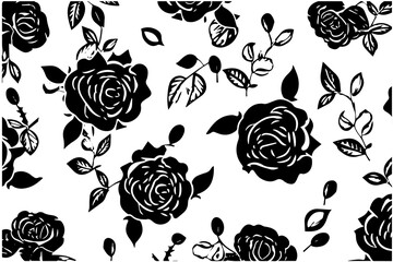 Wall Mural - Seamless floral vector pattern with roses. Hand drawn black paint vector illustration with abstract floral motif.