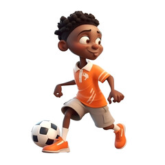 Canvas Print - 3D Render of an african american boy with soccer ball