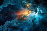 Fototapeta Uliczki - imaginary cosmic landscape the birth and creation of a star. clumps of matter. nebula Stellar nurseries. dreamy dawn of a new reality. Generative AI.