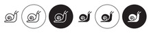 Snail Vector Icon Set. Cute Snail With Shell Symbol. Simple Slow  Slug Sign. Gastropods Icon In Black Color.
