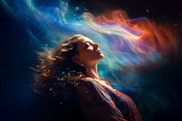 Wall Mural - picture of woman astral body psychedelic journey near death experience made by generative ai