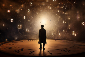 Generative ai collage photo image of time traveler person in astral world with full numbers numerology concept