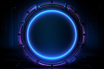 Poster - generative ai collage image picture of mystical geometry figure with neon light effect
