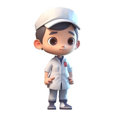 Poster - 3D Render of a little boy wearing a lab coat and cap