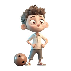 Poster - 3D Render of a Little Boy with bowling ball isolated on white background