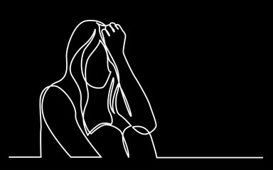 Poster - continuous line drawing vector illustration with FULLY EDITABLE STROKE of mental health awareness depression anxiety concept on black background
