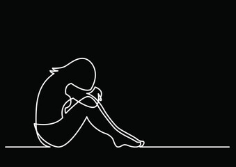 Poster - continuous line drawing vector illustration with FULLY EDITABLE STROKE of mental health awareness depression anxiety concept on black background