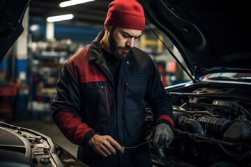 Wall Mural - young mechanic fixing a car