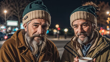 Homeless Men On The Street Smiling