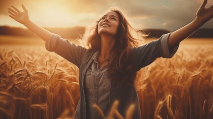 Christian worship and praise, a young woman with her arms raised