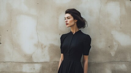 Wall Mural - young model dressed in black posing in front of the camera