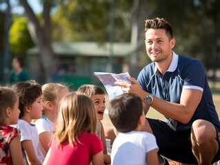 Wall Mural - Coach Giving Team Talk To Elementary School Basketball Team