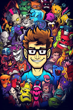 create crazy edit poster cartoon style, no text