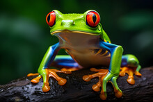 A Red-Eyed Tree Frog Perched On A Branch