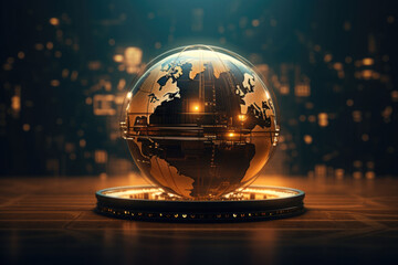 Wall Mural - World globe in cyber world of information. Future and industry concept with communication and technology. Generative AI
